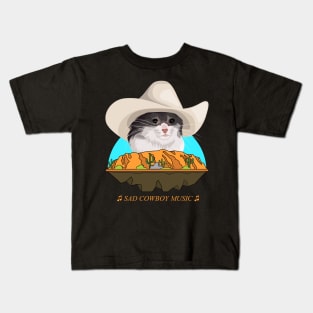 Sad Cat Wearing a Cowboy Hat Crying Meme Kids T-Shirt